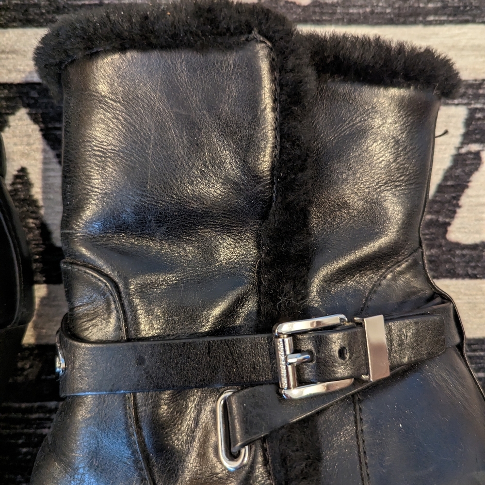 MICHAEL KORS Black Leather Booties Size 9 Side zip‎ ; side buckle - Picture 5 of 12